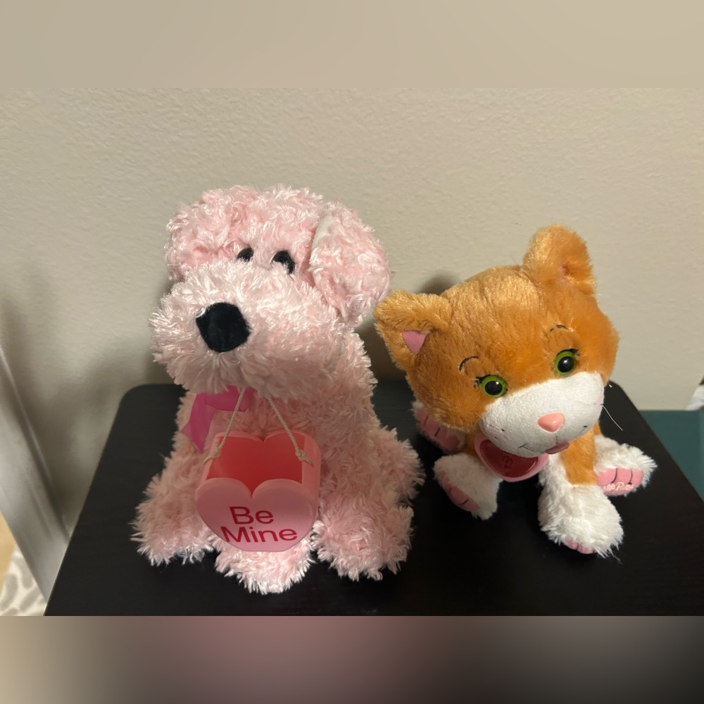 Adorable Pink &Tan Plush Dog& Cat Animal Pair
